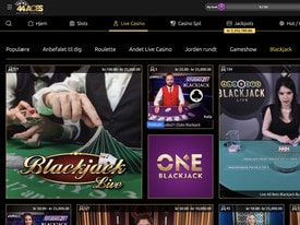 Oversigt over live blackjackspil hos 44Aces, herunder Blackjack Live, One Blackjack, Studio 27 Clubs Blackjack og Live All Bets Blackjack med rigtige dealers