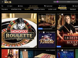 Udvalg af live roulettespil hos 44Aces, herunder Monopoly Roulette Live, Lightning Roulette og Football Roulette med rigtige dealers
