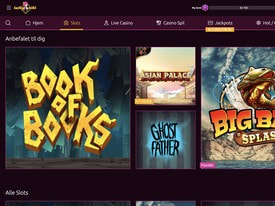 Anbefalede spillemaskiner hos LuckyNiki, herunder Book of Books, Big Bass Splash, Ghost Father og Book of Dead