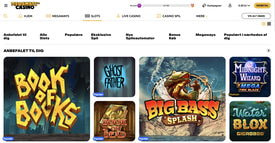 Spilleautomater i lobbyen hos Megaways Casino med Book of Dead og Big Bass Splash